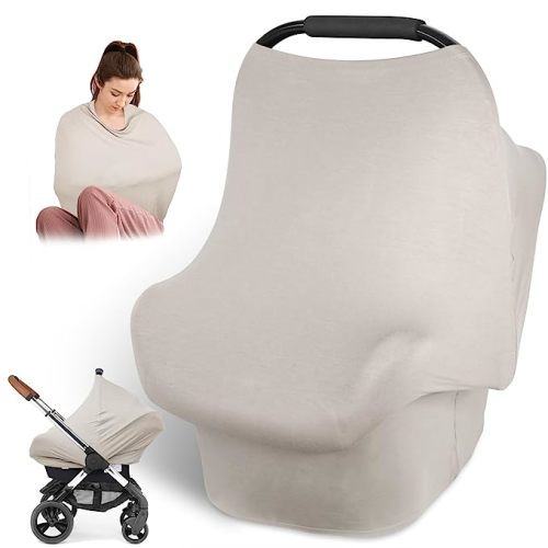 Metplus Car Seat Covers for Babies - Nursing Cover, Breathable Breastfeeding Cover, Multi-Functional Carseat Canopy and Stroller Cover for Boys and Girls - Perfect Baby Gift - New Gray