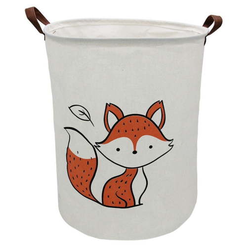 Auchen 19.7" Collapsible Laundry Basket, Foldable Cotton Linen Laundry Hamper for Baby Girl Boy, Large Capacity Basket with Handles Bag Dirty Clothes Toy Storage Basket Bin ( Round - Orange Fox )
