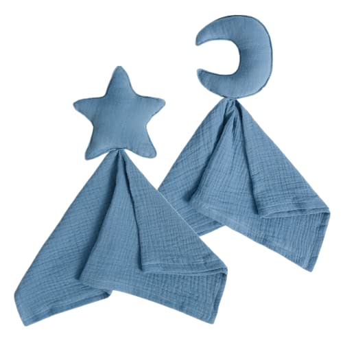 insular Baby Lovey Blanket for Boys and Girls, Organic Cotton Muslin Security Blanket for Babies, Soft Breathable Lovie Soothing Towel for Newborn and Infant, Star&Moon (Blue)