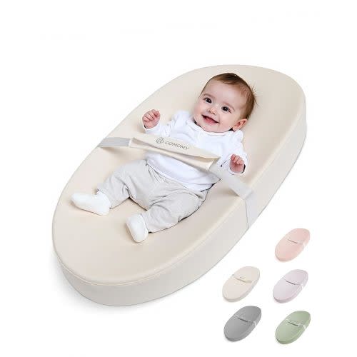 COMOMY Baby Changing Pad with Wipeable & Waterproof PU Cover, Contoured Diaper Changing Pad for Dresser with Non-Slip Safety Belt, Portable and Lightweight, Large Cushioned Foam, Beige