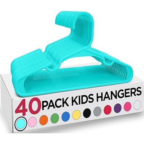 Utopia Home 40 Pack Kids Hangers - 11.5 Inch Plastic Baby Hangers for Closet - Childrens Hanger for Clothes & Infant Hanger for Closet - for Everyday Standard Use (Teal)