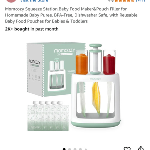 Momcozy Squeeze Station,Baby Food Maker&Pouch Filler for Homemade Baby Puree, BPA-Free, Dishwasher Safe, with Reusable Baby Food Pouches for Babies & Toddlers