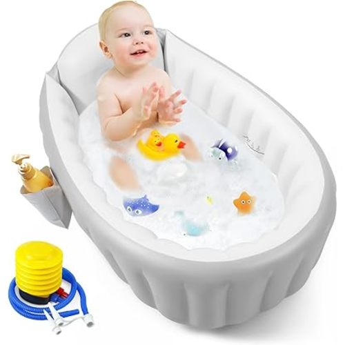 PandaEar Inflatable Baby Bathtub Toddler Tub for Shower, Collapsible Portable Bathtub for Kids, Baby Bath Tub 6-12 Months, Travel Baby Bathtub, Blow Up Tub for Baby with Air Pump
