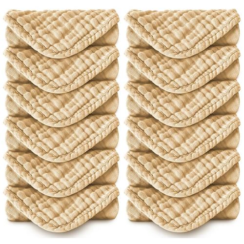 MOON PARK Baby Washcloths, 12 Pack - 12x12 Inches, Small Burp Cloths and Baby Wipes - 100% Cotton Muslin Ultra Soft for Newborn, Infant and Toddlers - Brown