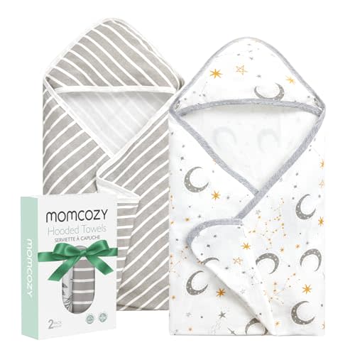 Momcozy Baby Hooded Towel, 2 Pack Cotton Bath Towel for Boy or Girl, Super Soft Baby Towel with Original Design, Shower Gifts for Newborn (28 X 28 Inch, Starry Sky)