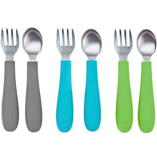 WeeSprout Toddler Utensils, 3 Forks & 3 Spoons, 18/8 Stainless Steel, Food Grade Silicone
