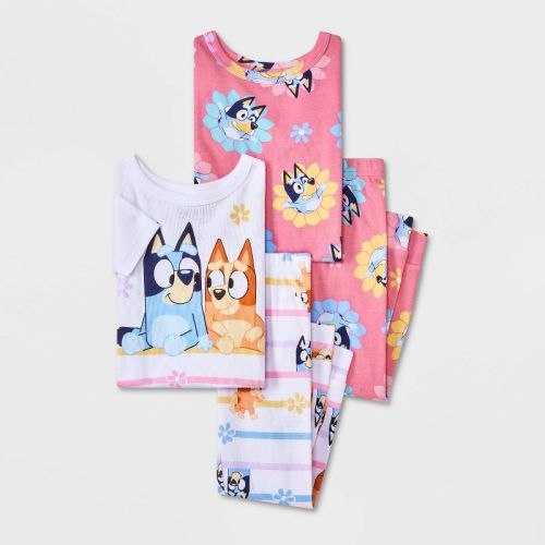 Toddler Girls' 4pc Snug Fit Cotton Bluey Pajama Set - White 18m