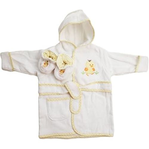 Spasilk 100% Cotton Hooded Terry Bathrobe with Booties, White Duck, One Size