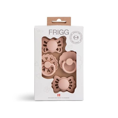 FRIGG Baby's First Pacifier​ Set | Floral Heart 4-Pack | Made in Denmark | BPA-Free (Blush, 0-6 Months)