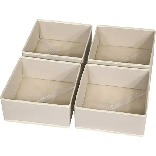DIOMMELL 4 Pack Foldable Cloth Storage Box Closet Dresser Drawer Organizer Fabric Baskets Bins Containers Divider for Clothes Underwear Bras Socks Clothing,Beige 400
