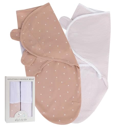 Ely's & Co. Adjustable Swaddles for Newborn, Baby Swaddles 0-3 Months, Velcro Swaddle Sack for Baby Girl, 100% Cotton, 2 Pack (Pink Tulip)