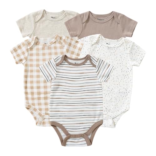 Minicoco Baby Girls Short-Sleeve Bodysuit,Cotton 5 Pack of Baby Girls Onesie,0-9 Months Soft Baby Girls Clothes