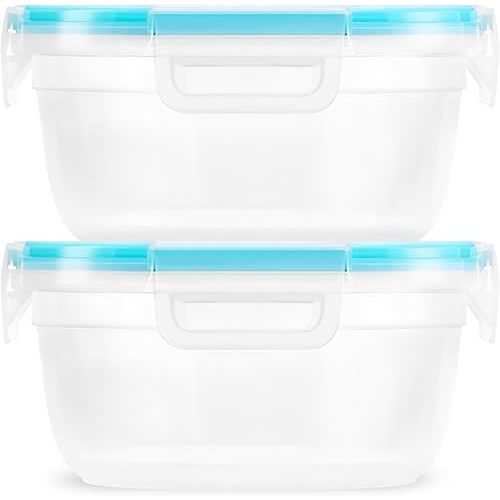 Snapware Total Solution 2-Pack (4-Cup) Plastic Food Storage Containers Set, Leakproof & Airtight Locking Lids Round Tupperware, Non-Toxic BPA-Free Lids, Microwave Dishwasher Freezer Safe