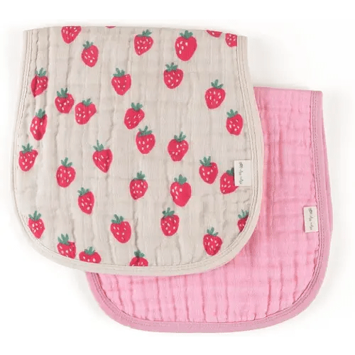Itzy Ritzy Set of 2 Baby Burp Cloths – Ultra-Soft Absorbent Burping Cloths for Babies - Made of 100% Cotton Muslin and Generously Sized with Trendy Coordinating Prints – Machine Washable (Strawberry)