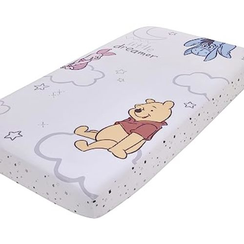 Disney Winnie The Pooh Blustery Day Tan, Red and White Little Dreamer Nursery Photo Op Fitted Crib Sheet