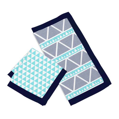 Bacati - Muslin 2 pack Security Blankets Boys Aztec Liam Triangles Aqua Navy