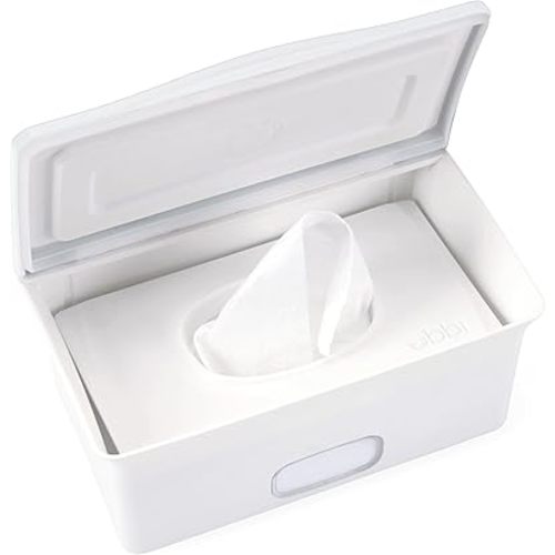 Ubbi Baby Wipes Dispenser | Baby Wipes Case | Baby Wipes Holder with Weighted Plate, Keeps Wipes Fresh and Non-Slip Rubber Feet, White