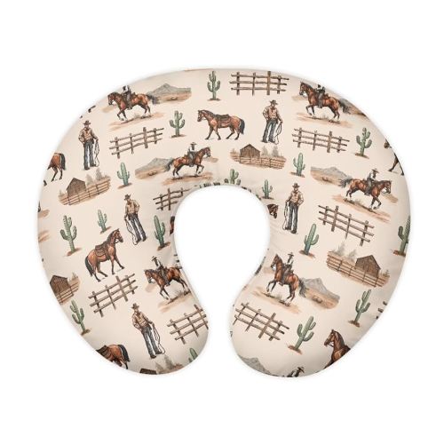 Cow Boy Nursing Pillow Cover for Baby Boys Breastfeeding Pillow Slipcover with Hidden Zipper Nursing Pillow Case for Newborn Girls Horse Breast Feeding Pillowcases Stain Resistant Beige