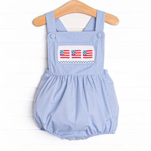 Salute The Flag Smocked Cross Back Bubble, Blue – Stitchy Fish