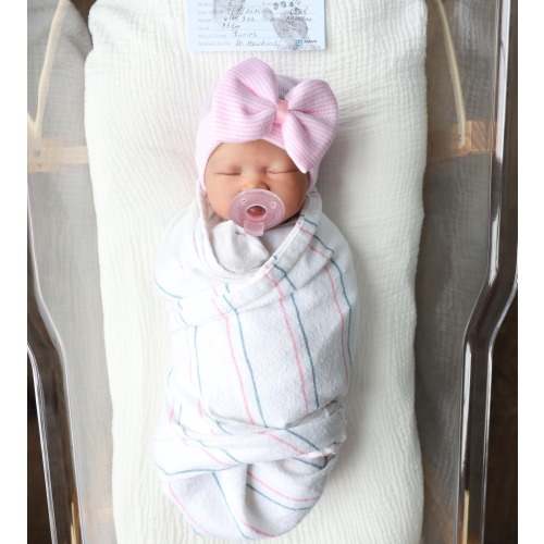 baby girl hat, newborn baby girl hat, newborn baby girl hospital hat, newborn baby girl hat with bow, newborn hat with bow, pink bow hat