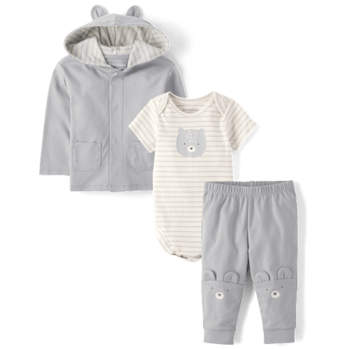 Unisex Baby Bear 3-Piece Outfit Set - White