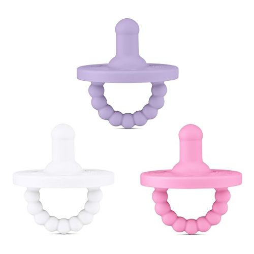 Ryan & Rose Cutie PAT All-in-One Pacifier and Teether Massaging Teething Ring and Hideaway Binky for Growing Babies (Bliss (3 Pack), Stage 1)