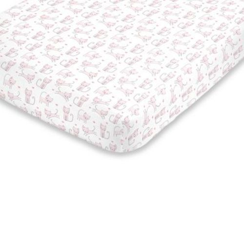 NoJo Super Soft Pink and White Purrdy Kitty Cat Fitted Crib Sheet