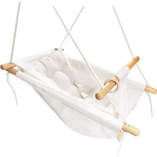 Baby Swing Outdoor and Indoor, Baby Hammock Toddler Swings, Baby Swing Outside Comfortable Wooden Midew Proof, Adjustable 5-Point Safety Belt, Great Gift for Baby Boys Girls Kid, White