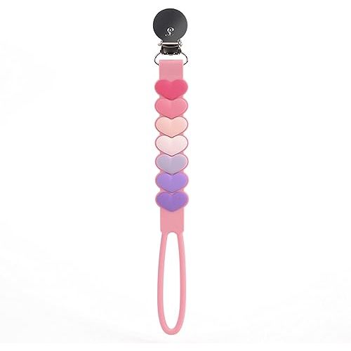 Loulou Lollipop Beadless Silicone Pacifier Clip (Sweetheart, Pink)