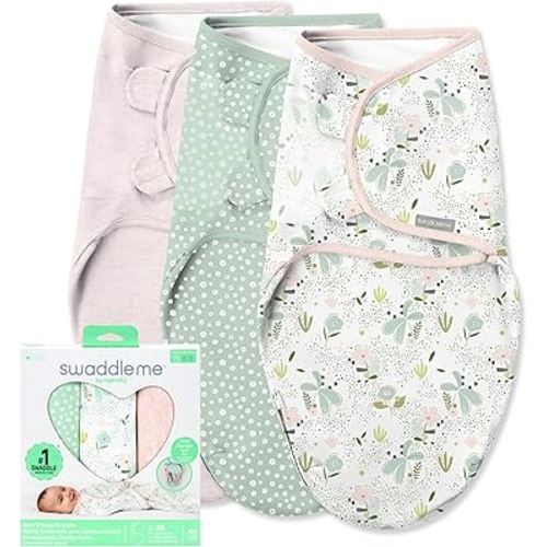SwaddleMe by Ingenuity Easy Change Baby Swaddle in Size Small/Medium, 0-3 Months, 7-14 Pounds, 3-Pack with Easy Change Zipper - Peekaboo Panda