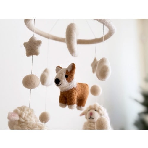 Corgi and Sheep Baby Mobile For Nursery Decor – Farm Animal Crib Mobile, Counting Sheep, Baby Shower's Gift, Nursery Gift for Dog Lovers