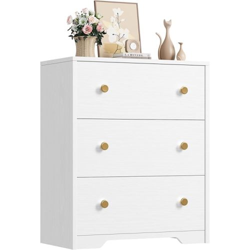 Nicehill 3 Drawer Dresser for Bedroom, White Nightstand with Fabric Drawers, Small Dresser Chest of Drawers for Living Room Hallway, Entryway, Closets (White)