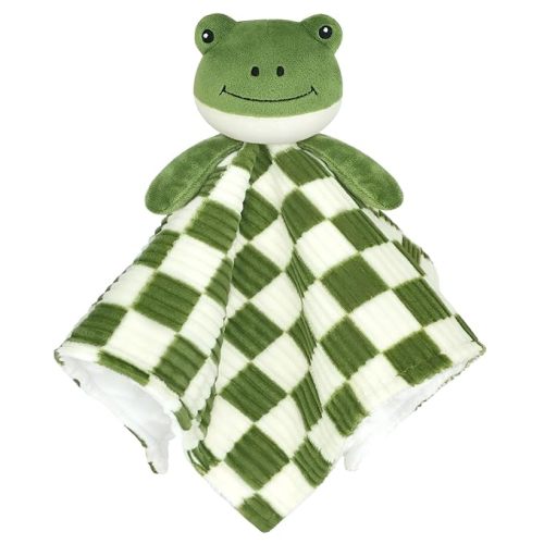 Baby Security Blanket Lovey Frog Blanket for Boys Girls 14 Inch | Super Soft Checkerboard Gingham with Minky Dot Fabric Backing Stuffed Animal Lovely Snuggle Toy Shower Gift Green