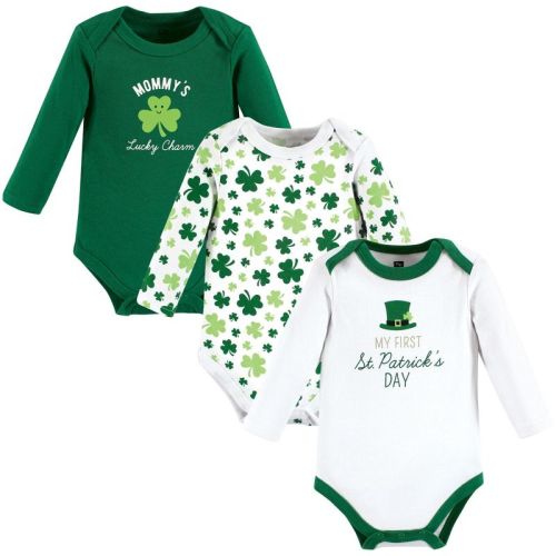 Hudson Baby Infant Boy Cotton Long-Sleeve Bodysuits, Lucky Charm, 6-9 Months
