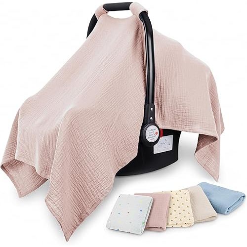Infancie Organic Breathable Car Seat Cover Baby 35x50 Inches – Soft Muslin Infant Car Seat Canopy, Lightweight Multi-Use Blanket for Nursing, Stroller, Travel & Baby Registry Gift