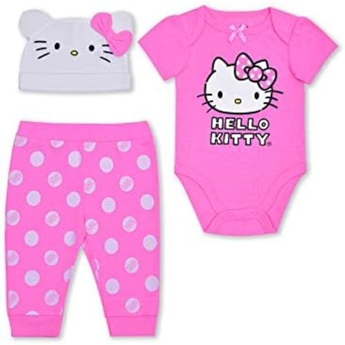 Hello Kitty 2 Piece Pink and White Polka Dot Print Creeper and Jogger Set