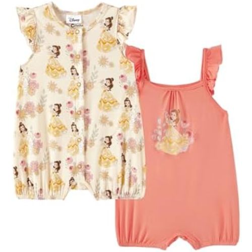 Disney Baby Girls Viscose Made from Bamboo 2 Packs Breathable Bodysuit with Ruffle Sleeves Romper Newborn to Infant