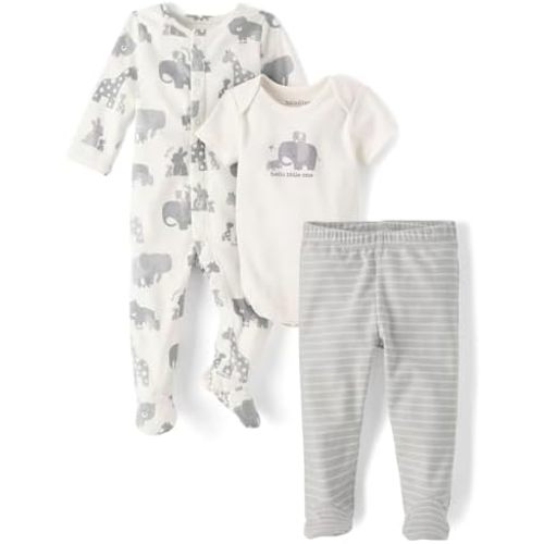 The Children's Place ubisex baby 100% Cotton Take Me Home 3-Piece Long, Short Sleeve Bodysuit, and Pant, Icicle Set