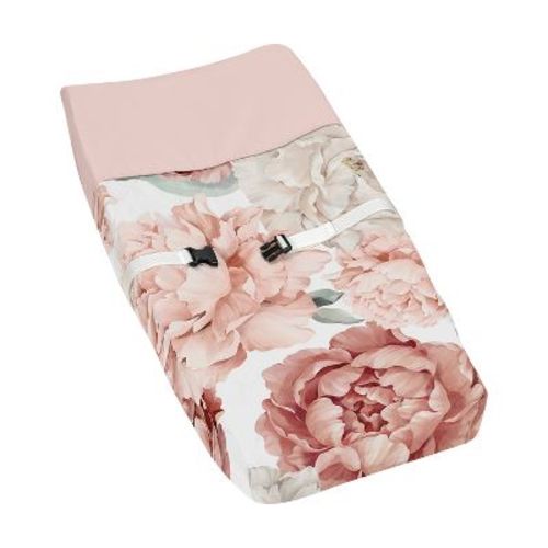 Sweet Jojo Designs Girl Changing Pad Cover Peony Floral Garden Pink And Ivory