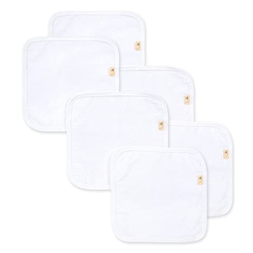 Burts Bees Baby Infant Washcloths Made of 100% Organic Cotton, Soft and Super Absorbent Knit Terry Cloths, 6-Pack Newborn Bath Essentials, Heather Gray and White Wash Cloths - Cloud White