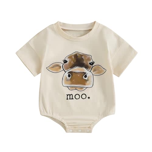 Omkzanbi Western Baby Girl Boy Summer Clothes Cow Print Bubble Romper Neigh Horse Bodysuit Cute Farm Animal One Piece Outfit