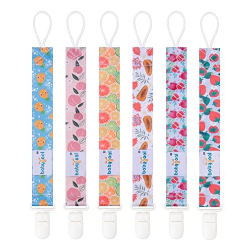 Babygoal Fruit Pacifier Clips, 6 Pack Binky Paci Holder and Leash for Boys and Girls Fits for Most Pacifier, Binkie Styles & Baby Teethers & Toys and Gift 6PB17