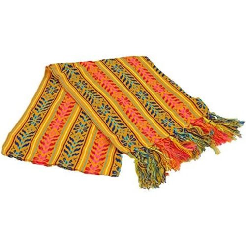 Leos Imports Traditional Women's Mexican Rebozo Shawl with Design, Multi-Purpose, Pashima Wrap with fringe - Handwoven