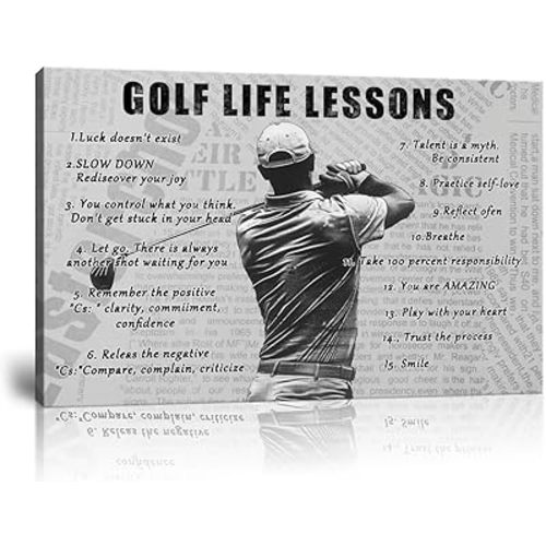 Golf Sports Wall Art Golf Life Lessons Wall Decor Golf Sign Retro Poster Boy Men Room Motivational Decorations Canvas Print Painting Artwork for Living Room Home Decorations Framed (24 x 36 inch)