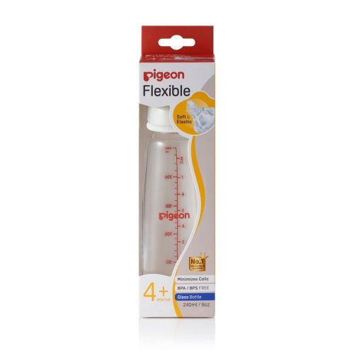 Pigeon Slim Neck Glass Bottle with Flexible Peristaltic Teat - 240ml