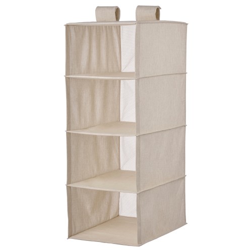 PURRPINGLA Hanging storage w 4 compartments - textile/beige 14 ¼x17 ¾x36 ¼ "