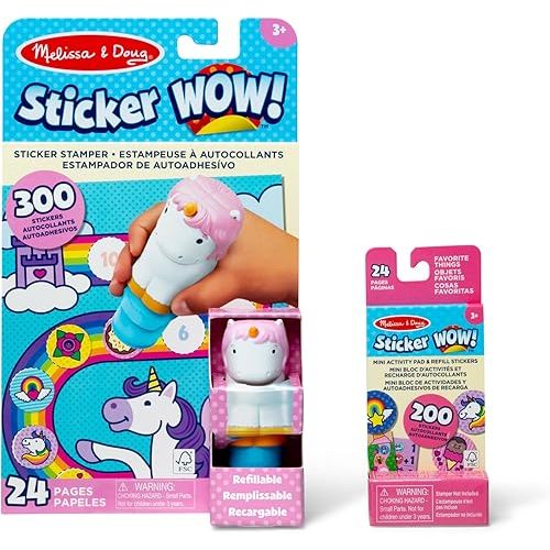 Melissa & Doug Sticker Wow!™ Unicorn Bundle: 24-Page Activity Pad, Sticker Stamper, 500 Stickers, Arts and Crafts Fidget Toy Collectible Character