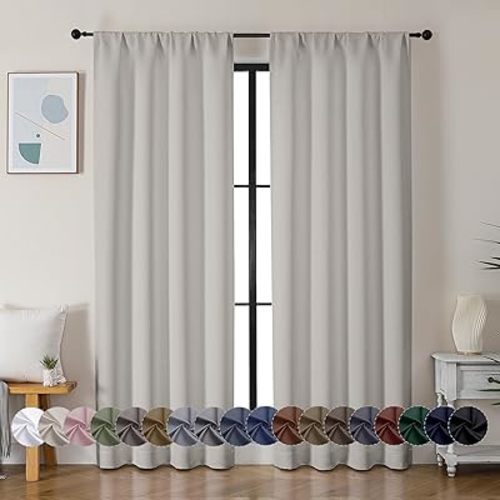 Simplebrand Ava Natural Blackout Curtains for Bedroom 72 Inch Length 2 Panels Set, Privacy Thermal Insulated Rod Pocket Door Window Curtains for Patio French Door Front Door, W40 x L72 Inch, Natural