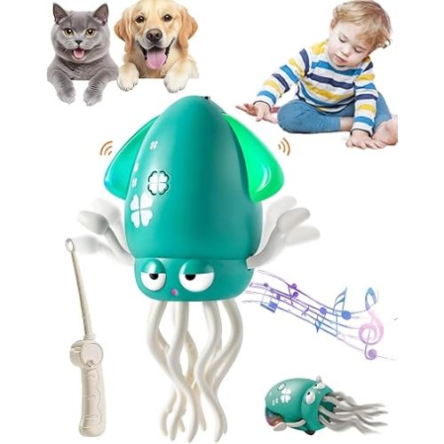 Dancing Octopus Toy, Auto-Avoid Electric Crawling Octopus Toy with LED & Music, Crazy 8-Leg Electric Tummy Time Magic Dancing Octopus Toys for Indoor Play & Sensory Development (Green+Fishing Rod)