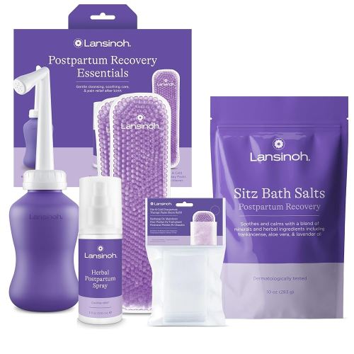 Lansinoh Postpartum Essentials Kit + Sitz Bath Salts, Postpartum Essentials, Postpartum Care Kit for Mom, Soothing & Calming Epsom Salts with Lavender Oil, Frankincense & Aloe Vera